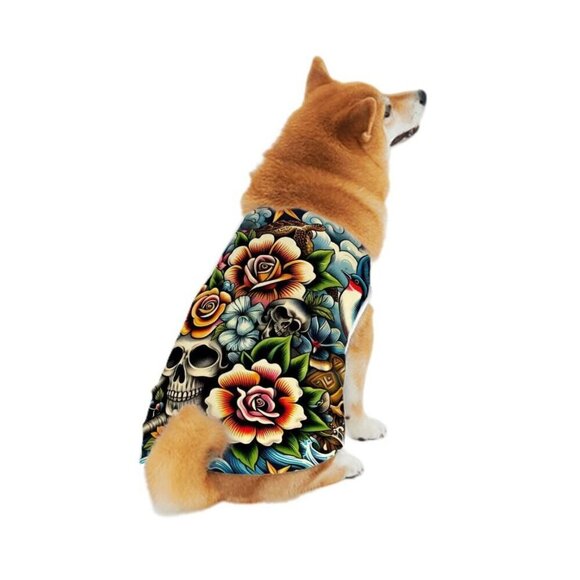 Floral Tattoo Cotton Dog Shirt ,Pet Apparel ,Small breeds, Large Dogs, Outfit - Picture 1 of 7